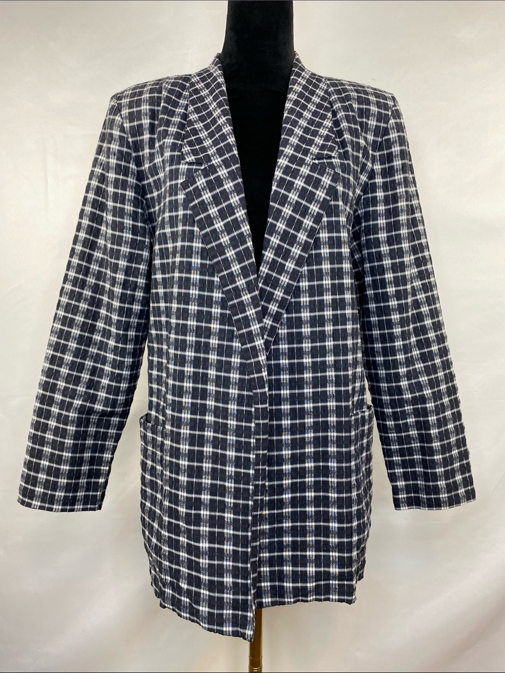 Vintage 1980s Michele Classic Plaid Open Front Blazer Jacket Size 6